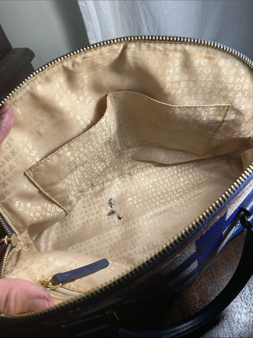 kate spade Blue and White Gingham Dome Satchel